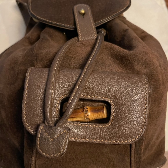 Cute Gucci backpack in brown leather and suede, with bamboo accents - Picture 4 of 16